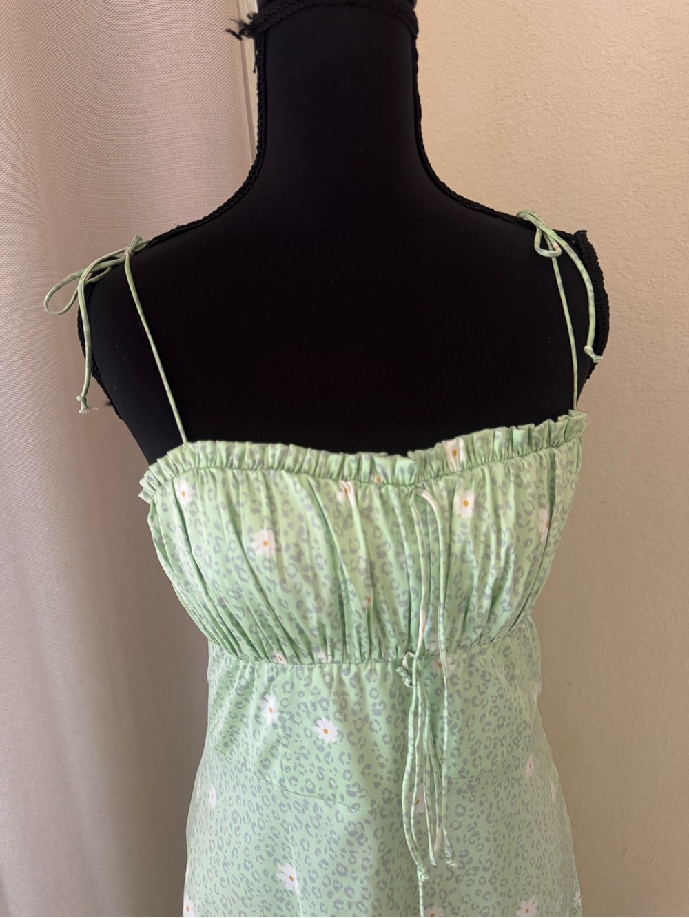 For Love & Lemons Robin Cheetah Midi Dress Green Floral Tie Strap Size S - Picture 4 of 10